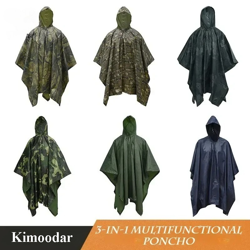 Cycling Gear In Rain - Tactical Camouflage Rain Poncho Multi-Functional Outdoor